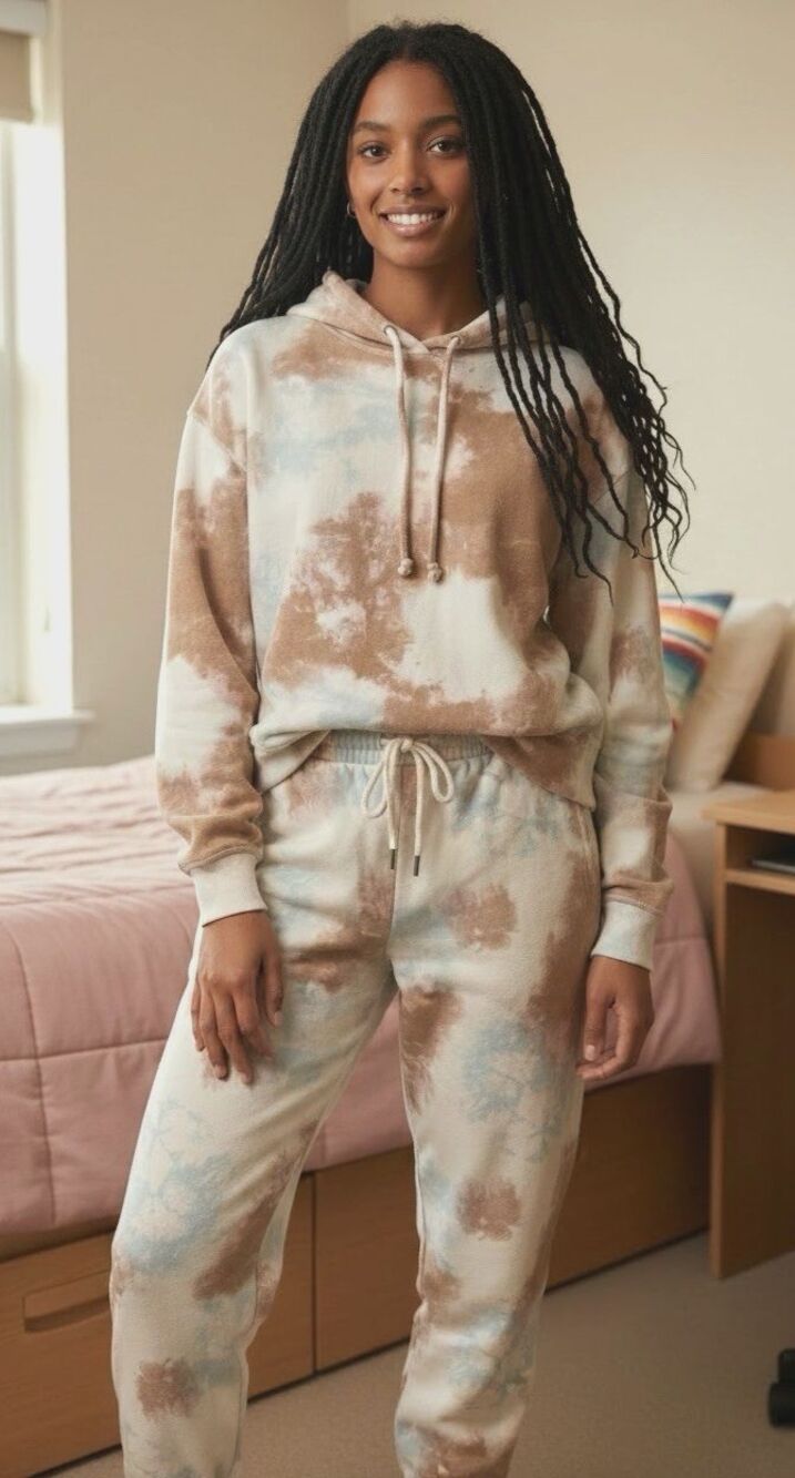 Socialite NEW womens tie dyed crop hoodie & pant loungewear set Large collegiate